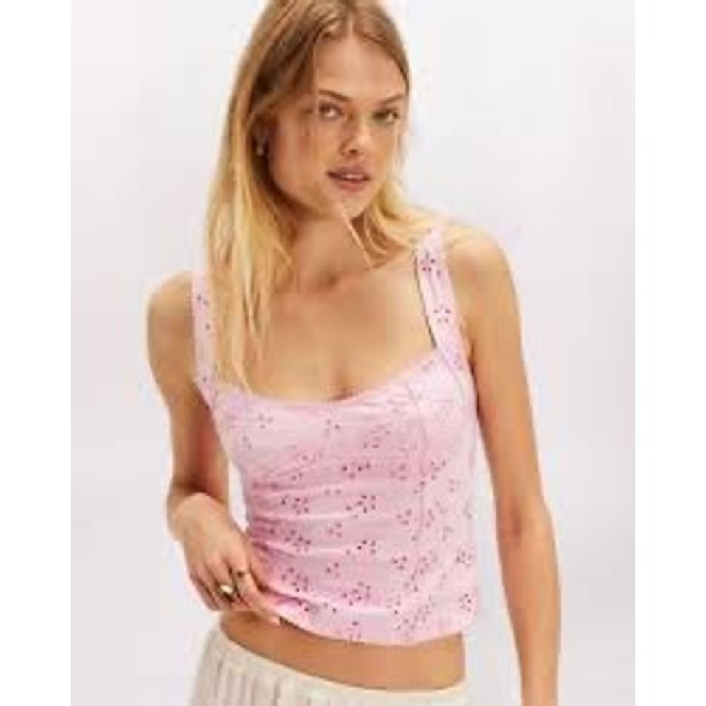 Free People Tank Top Medium Pink Intimately Eyelet Cami Cutout Back Boho Summer